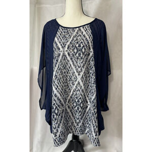 Merric Women's Size 14 Tunic Geometric Sheer Overlay Sleeveless Lightweight